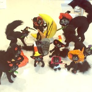 Set of 11 black cat Halloween Annalee dolls